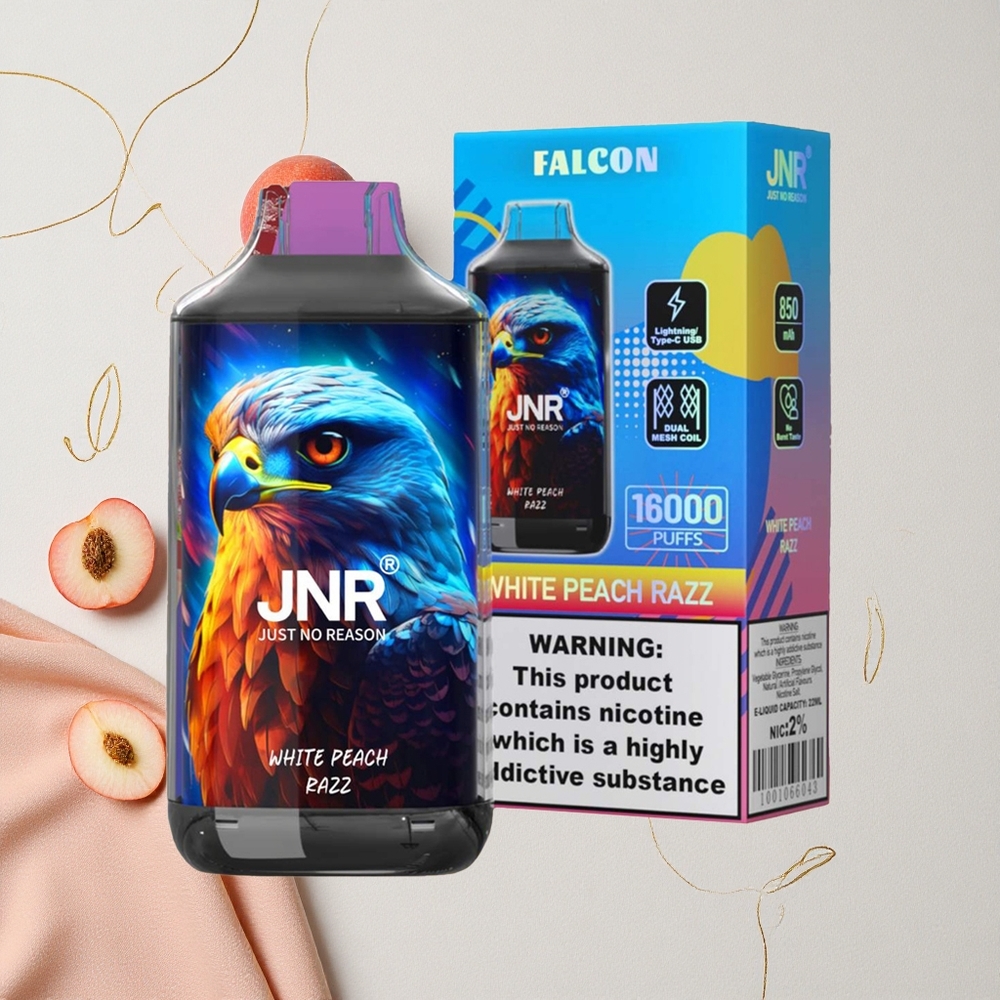 Pesca Bianca e Lampone JNR Falcon 16000 Puffs 22ml Capacità E-Liquido all'ingrosso Italia